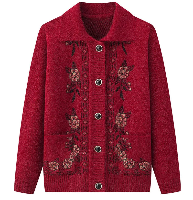 Kaschmir Oma Herbst Winter Verdicken Pullover Top Mittleren Alters Ältere Frauen Kleidung Mutter Strickjacke Warme Pullover Mantel XL-4XL