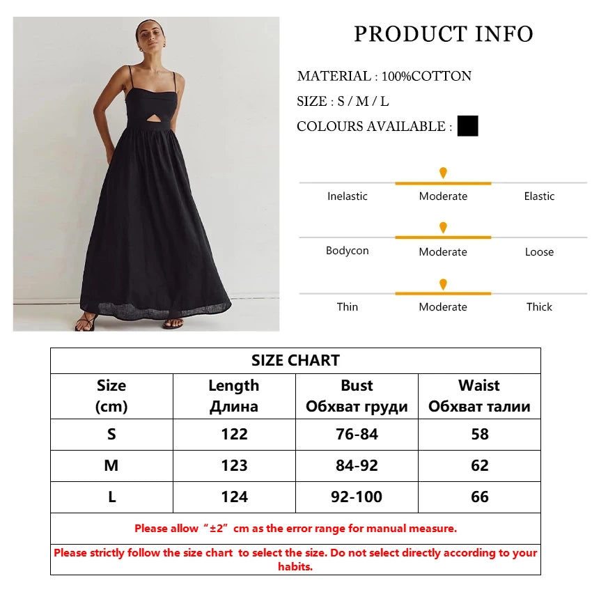Clacive Sexy Lose Schwarz Baumwolle Damen Kleider 2024 Sommer Strap Ärmellose Knöchel Länge Kleid Elegante Aushöhlen Weibliche Kleid
