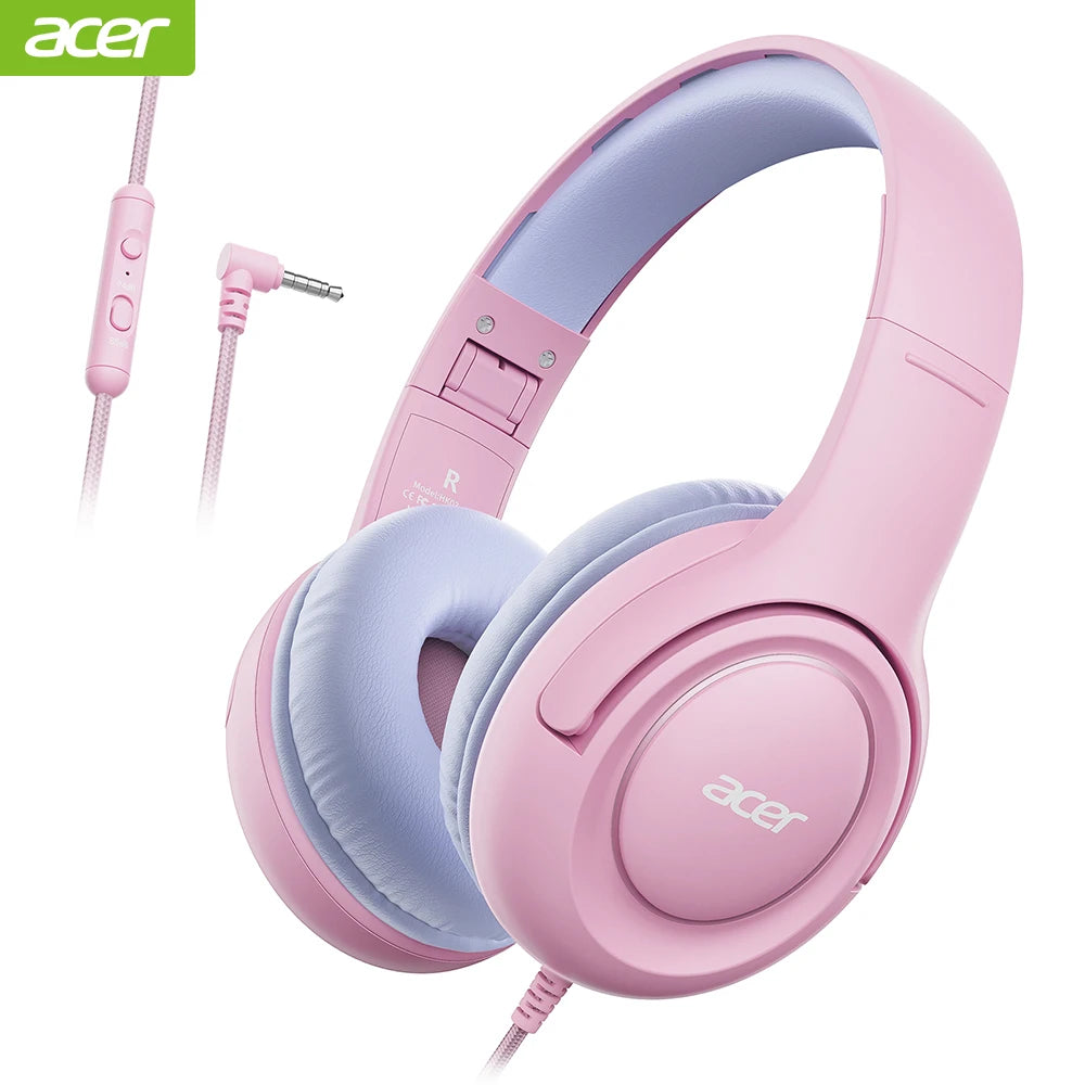 Acer Kinder-Kopfhörer, kabelgebunden, für die Schule, 85/94 dB Lautstärkeregler, faltbares Stereo-Sound-Headset für Kinder, Lerntablett, IPad, PC