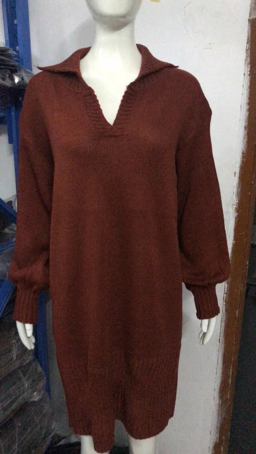 Kleider Damen Herbst Einfarbig Revers Lange Ärmel Einfarbig frauen Büro Pendeln Kleid Roupas Para Festa A Noite Feminina