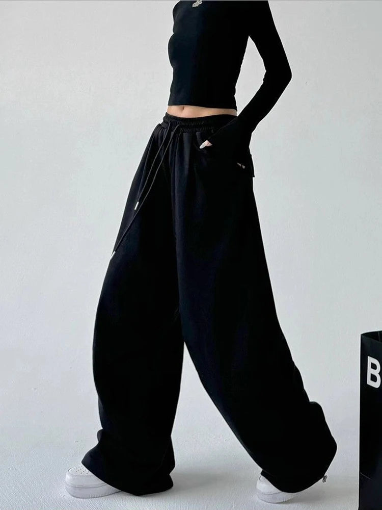 Y2K Harajuku Breite Bein Jogginghose Frauen Streetwear Baggy Oversize Grau Sport Hosen Hohe Taille Kordelzug Casual Jogger Hosen