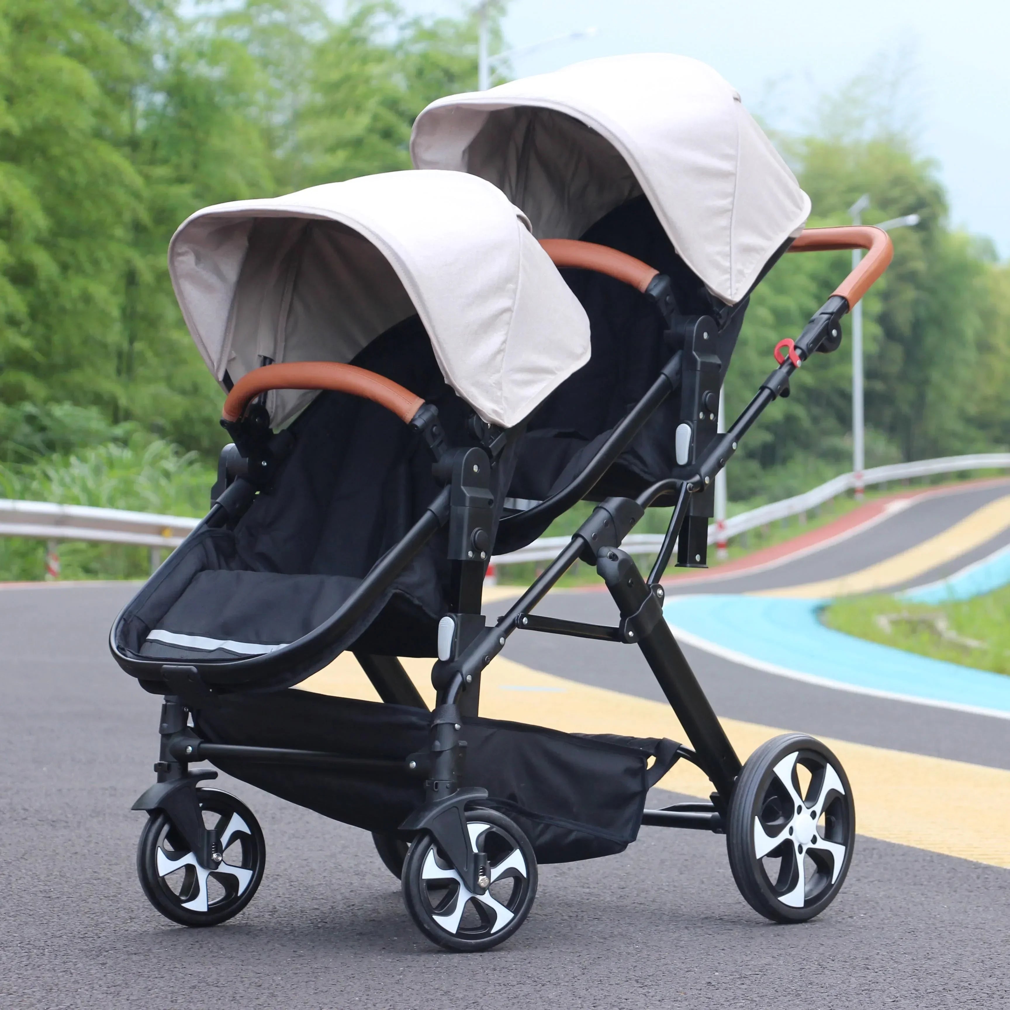 3-in-1-Zwillings-Kinderwagen mit Autositz für zwei Kinder, faltbar, stoßdämpfender Kinderwagen mit hoher Landschaft