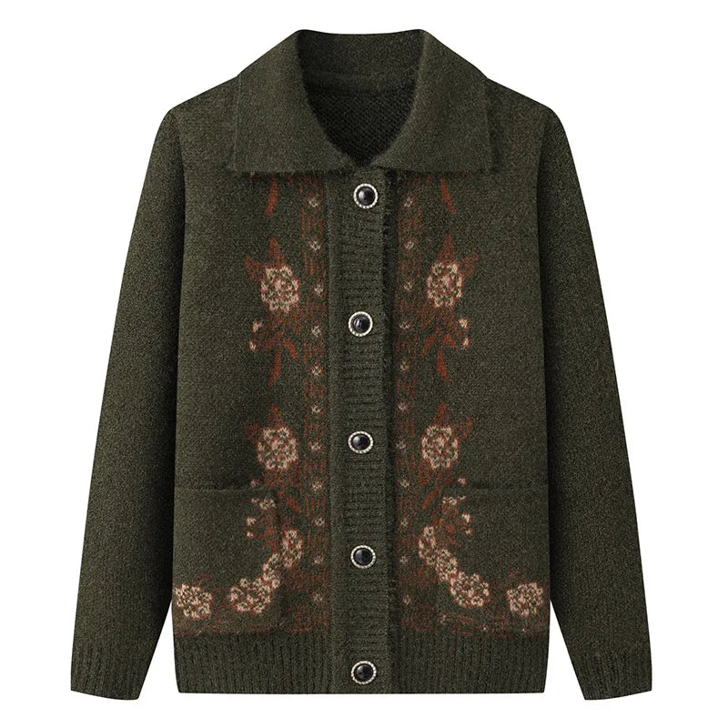 Kaschmir Oma Herbst Winter Verdicken Pullover Top Mittleren Alters Ältere Frauen Kleidung Mutter Strickjacke Warme Pullover Mantel XL-4XL