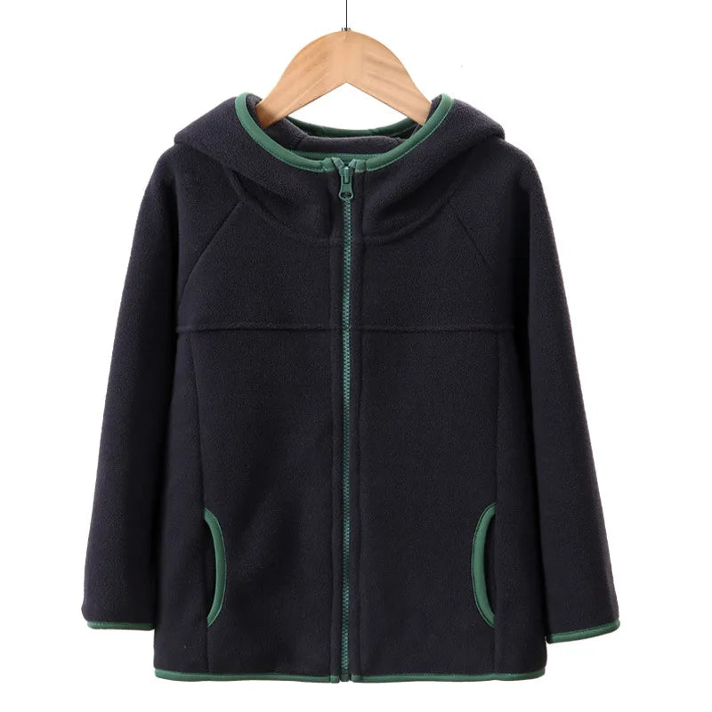 Kinder-Fleecejacke, Herbst und Winter, lässig, warm, für Teenager, Jungen und Mädchen, mit Kapuze, Oberbekleidung, antistatisch, winddicht, gemütlich, Kinderoberteile