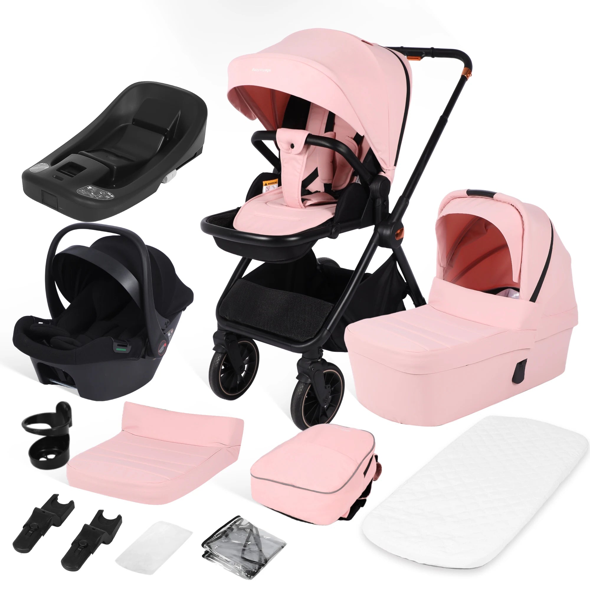4-in-1-Kinderwagen mit Babyschale und ISOFIX-Basis, multifunktionaler, umkehrbarer Kinderwagen für Neugeborene, Hochsitz-Reisesystem