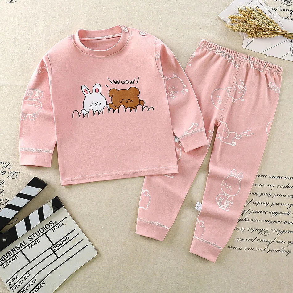 Baumwolle Kinder Pyjamas Set für Jungen Mädchen Herbst und Winter Cartoon Schlafen Loungewear Kinder Nacht Nachtwäsche Hause Tragen Kleidung