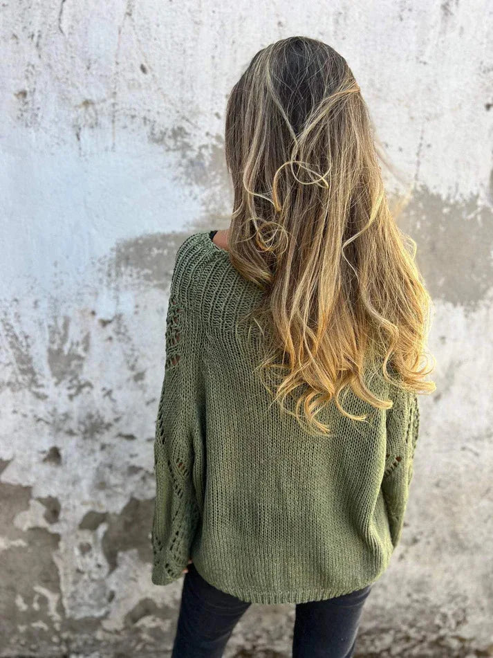 Hohl Einfarbig Langarm Gestrickte Rundhals Lange Vielseitige Pullover Herbst Pullover Damen Roupas De Inverno Feminina Mulher