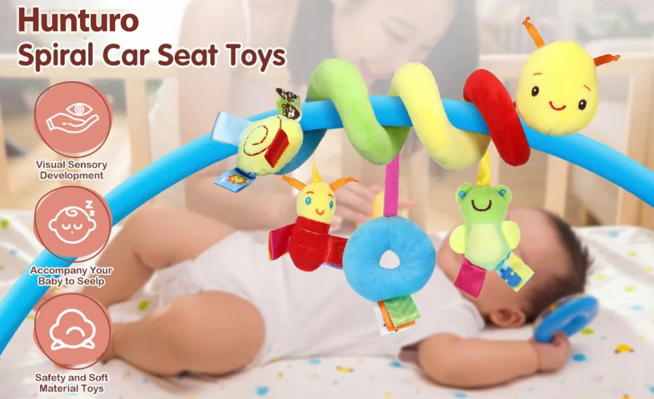 Autositzspielzeug für Babys, Spiral-Aktivitätsspielzeug, hängende Rassel, Plüschspielzeug zum Aufhängen am Kinderwagen, sensorisches Spielzeug für Neugeborene, Geschenk für Neugeborene