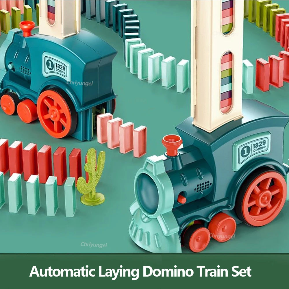 Domino-Zug für Kinder, automatisches Verleggen von Elektroautos, buntes Dominosteinen-Set, Ziegelblöcke, Kits, Spiele, Lernspielzeug, Geschenk für Mädchen und Jungen