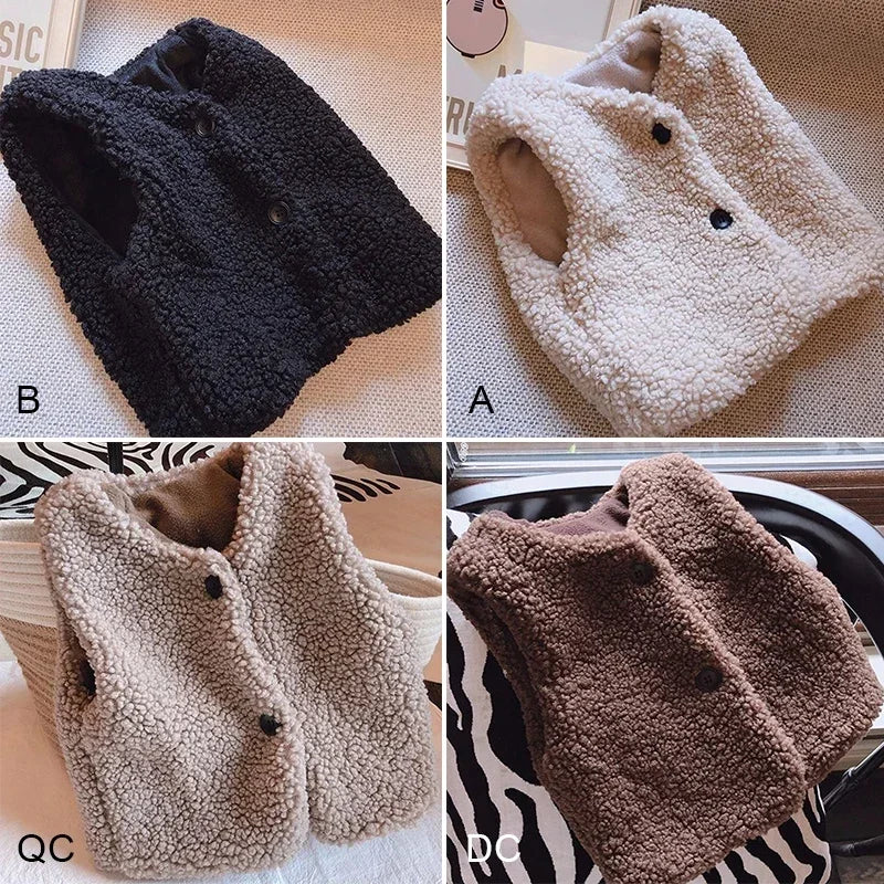 Herbst Winter Baby Lamm Wolle Plus Samt Weste Mädchen Jungen Plüsch Weste Einreiher V-ausschnitt Kind Warme Mode Warme Mantel