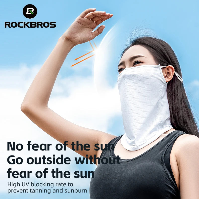 ROCKBROS Summer Ice Silk Cycling Face Mask Breathable Anti-UV Bicycle Face Neck Cover Bandana MTB Road Sport Hanging Ear Scarf