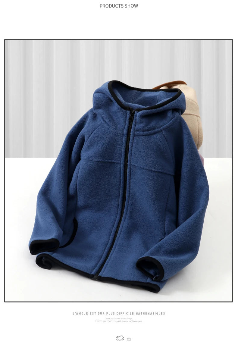 Kinder-Fleecejacke, Herbst und Winter, lässig, warm, für Teenager, Jungen und Mädchen, mit Kapuze, Oberbekleidung, antistatisch, winddicht, gemütlich, Kinderoberteile