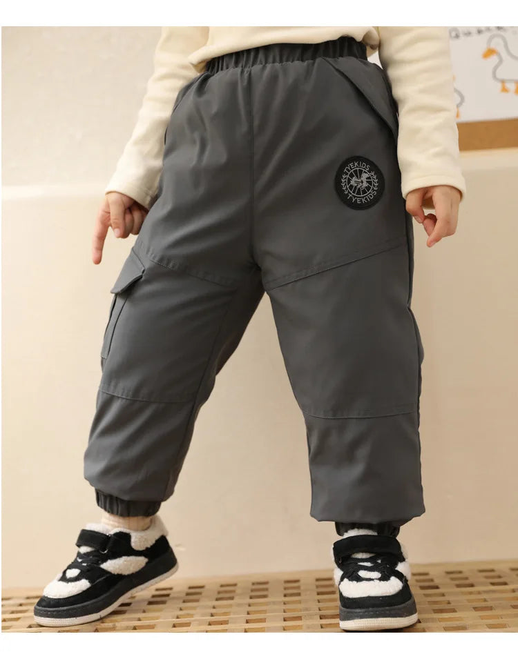 Kinder-Daunenhosen Herbst Winter Jungen Mädchen Einfarbige Dicke Warme Winddichte Hosen Für 4-12-Jährige Teenager Kinder Baumwoll-Schneehosen