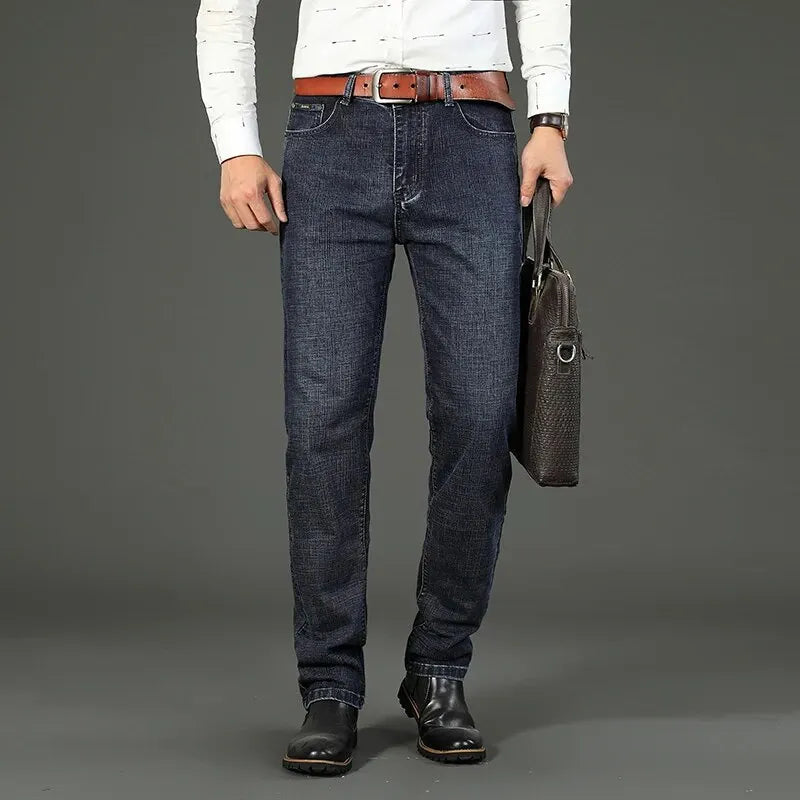 2026 Neue Business-Herrenjeans Lässige Gerade Stretch-Jeans Modische Klassische Blaue Schwarze Arbeits-Denim-Hose Herrenbekleidung