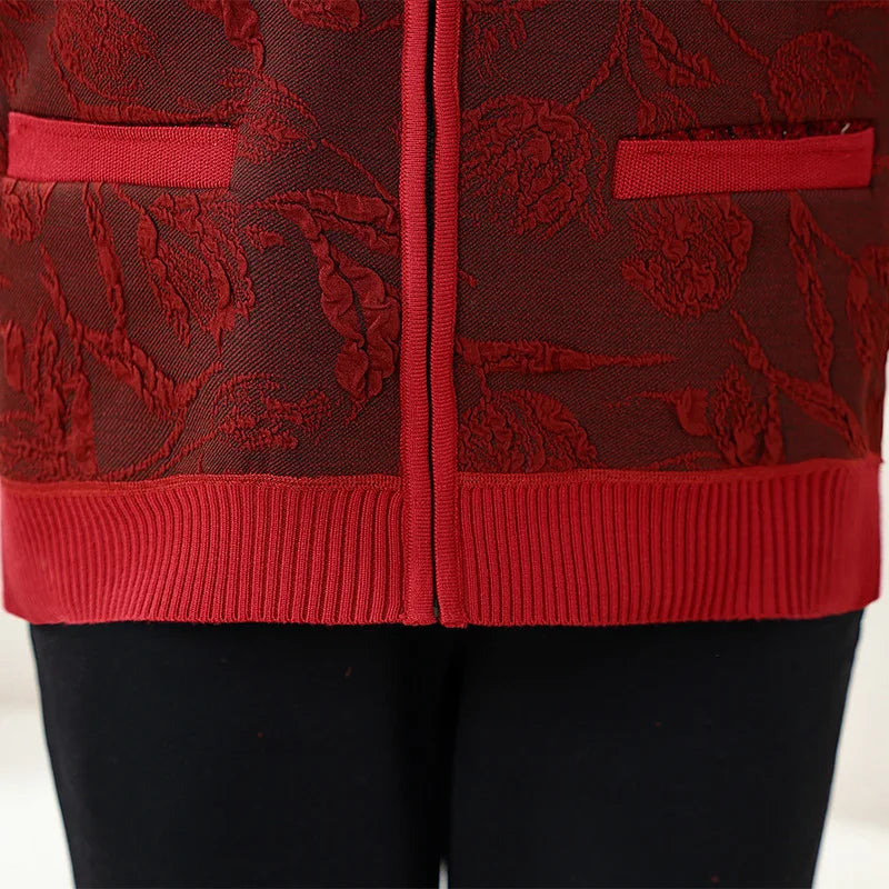 Plus Size Frauen drucken Strickjacke Mantel mittleren Alters Mutter schlanke Pullover Jacke Oma Winter Plüsch warme Kleidung