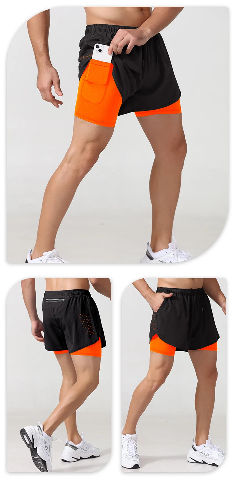 Männer Laufshorts Schnell trocknend Fitness Schwarz Doppel Schicht Shorts Männer Neue Sport Workout Training Bodybuilding Kurze Hosen