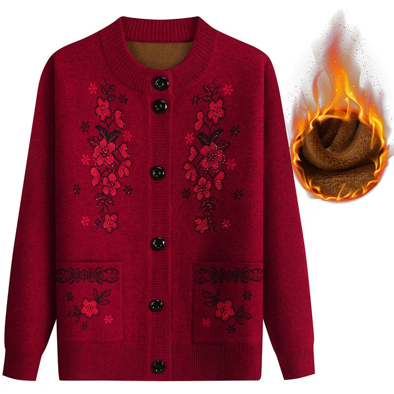 Dicke warme Oma Winter Pullover Strickjacke Frauen Kleidung mittleren Alters ältere Mutter Frühling Herbst Mantel stricken alte Dame Top XL-4XL