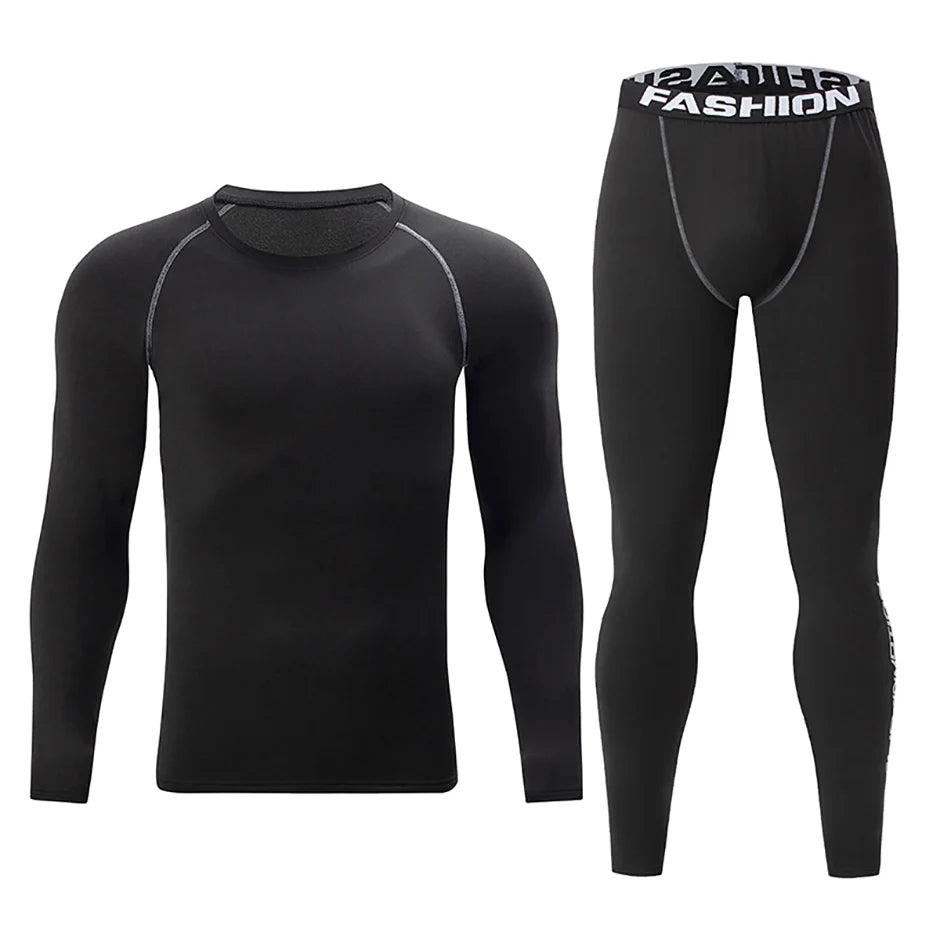 2/4-teiliges Herren-Unterwäscheset für Herbst/Winter, Schwarz, Langarm, für Jugendliche, Fitness, Laufen, Sportshirt, Lässige Stretchhose