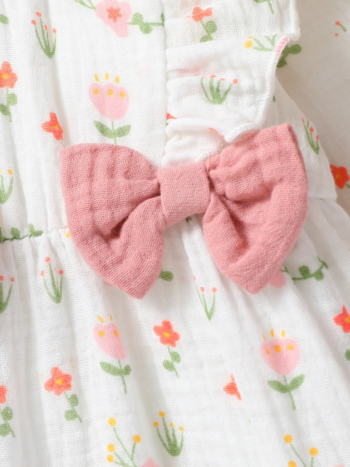 Baby-Mädchen-Overall für alle Jahreszeiten, langärmelig, mit Blumenmuster und Schleife, täglicher Overall für Neugeborene, 6 Monate Kleidung + Stirnband