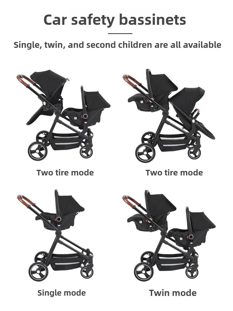 NEUER 3-in-1-Doppelkinderwagen mit Autositz, Hochansicht-Kinderwagen für zwei Kinder, faltbar, leicht zu tragen