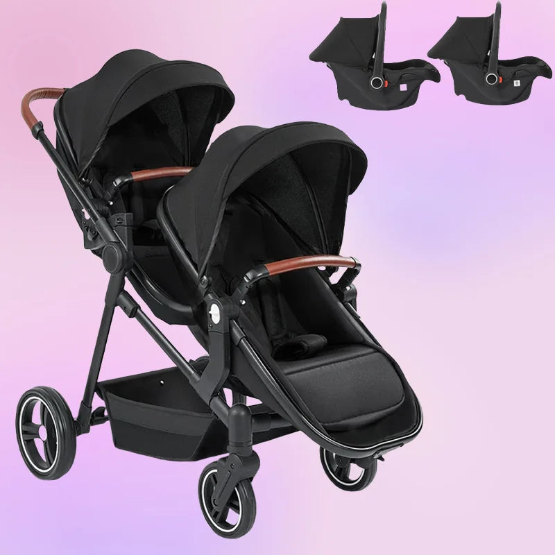 3-in-1-Kinderwagen für Zwillinge mit Autositz. Leichter, kleiner, gefalteter Handgepäck-Kinderwagen, multifunktionale Kinderwagen