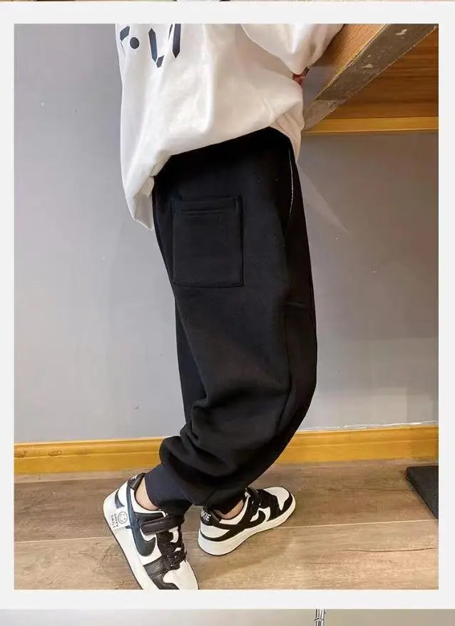 4-12Y Frühling Herbst Kinder Einfarbig Lose Sweatpant Teen Jungen Knöchel Länge Hose Winter Jogger Junge Elastische Taille Sport hosen