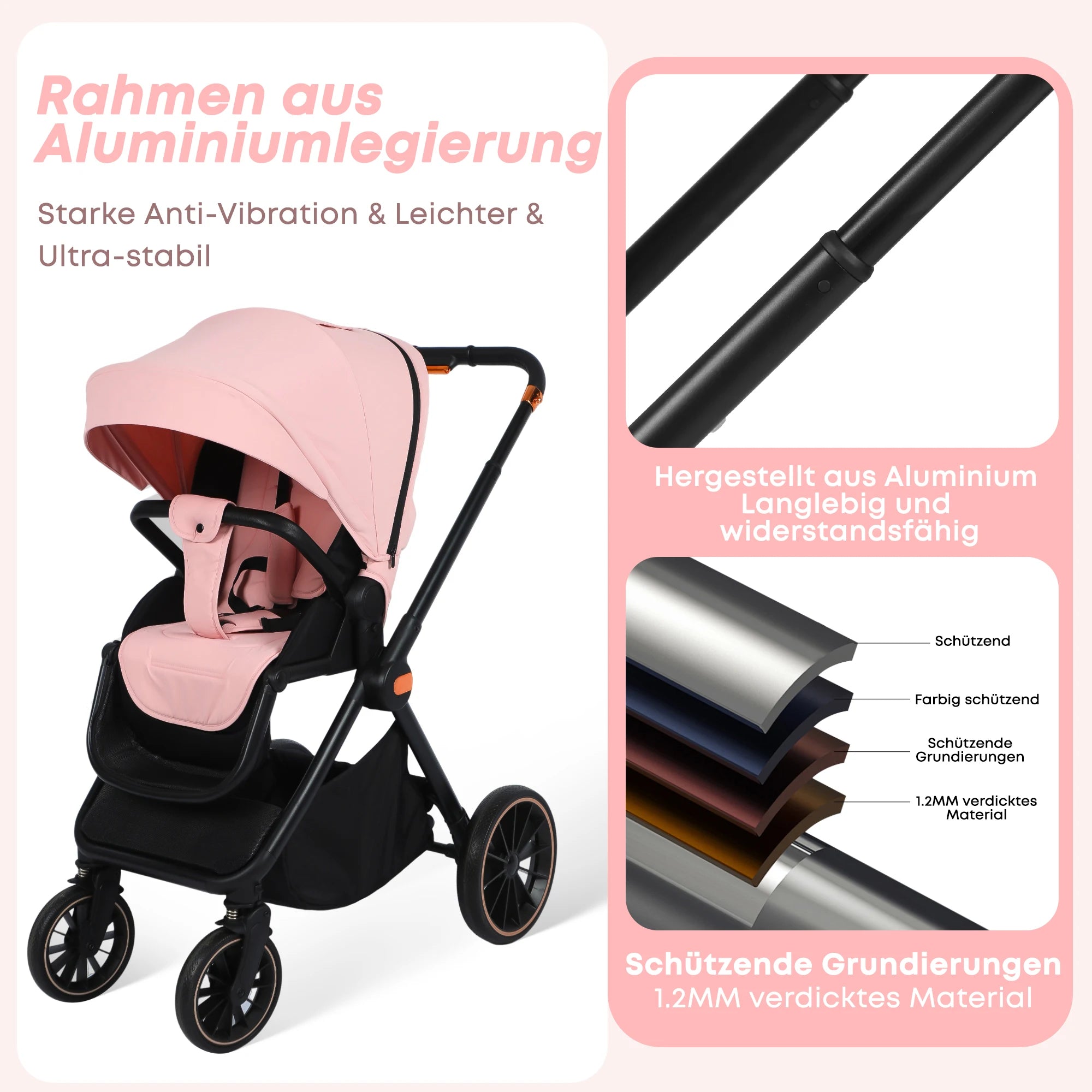 4-in-1-Kinderwagen mit Babyschale und ISOFIX-Basis, multifunktionaler, umkehrbarer Kinderwagen für Neugeborene, Hochsitz-Reisesystem