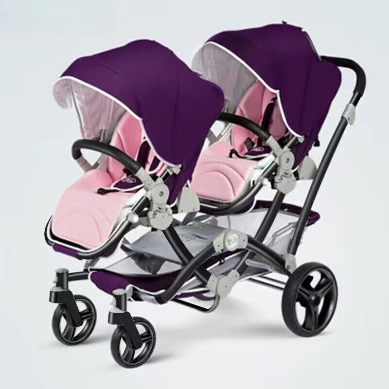 Faltbarer Zwillingskinderwagen, Doppelsitz-Kinderwagen für zwei Babys, stoßdämpfender Zwillingskinderwagen, multifunktional