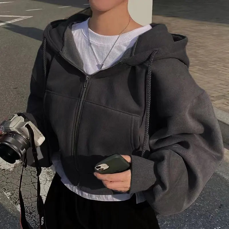Herbst Winter Mit Kapuze Hoodies Frauen Casual Streetwear Zip Up Sweatshirts Langarm Jacken Harajuku Y2K Crop Tops Kapuze Hemd