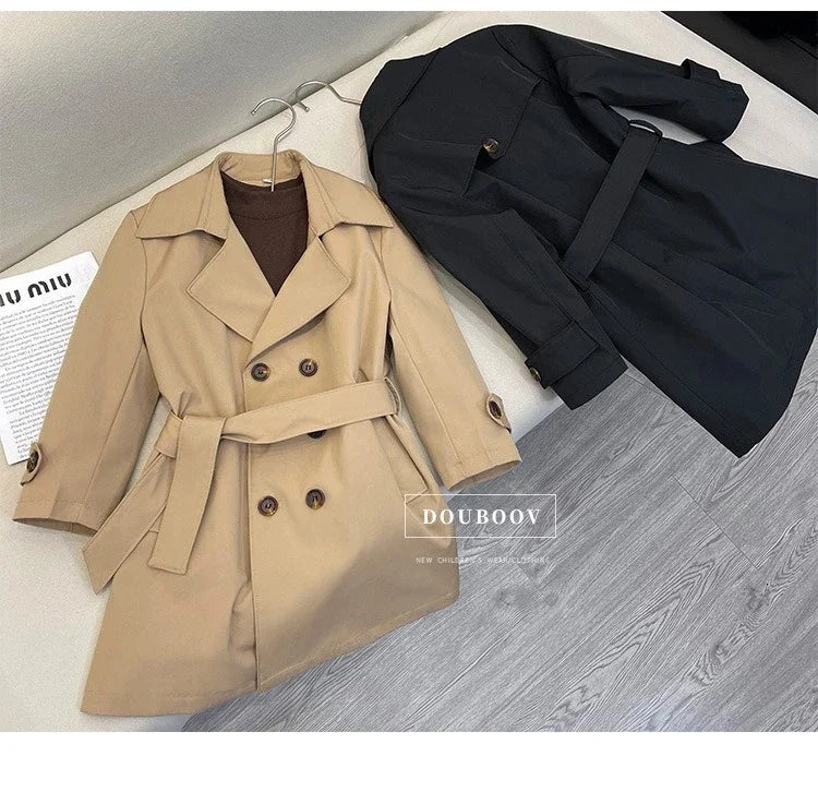 Teenager-Schultrenchcoat, Langer Stylischer Windbreaker für Jungen, Britischer Retro-Herbst-Winter-Mantel 2026, Modische Oberbekleidung für Kinder