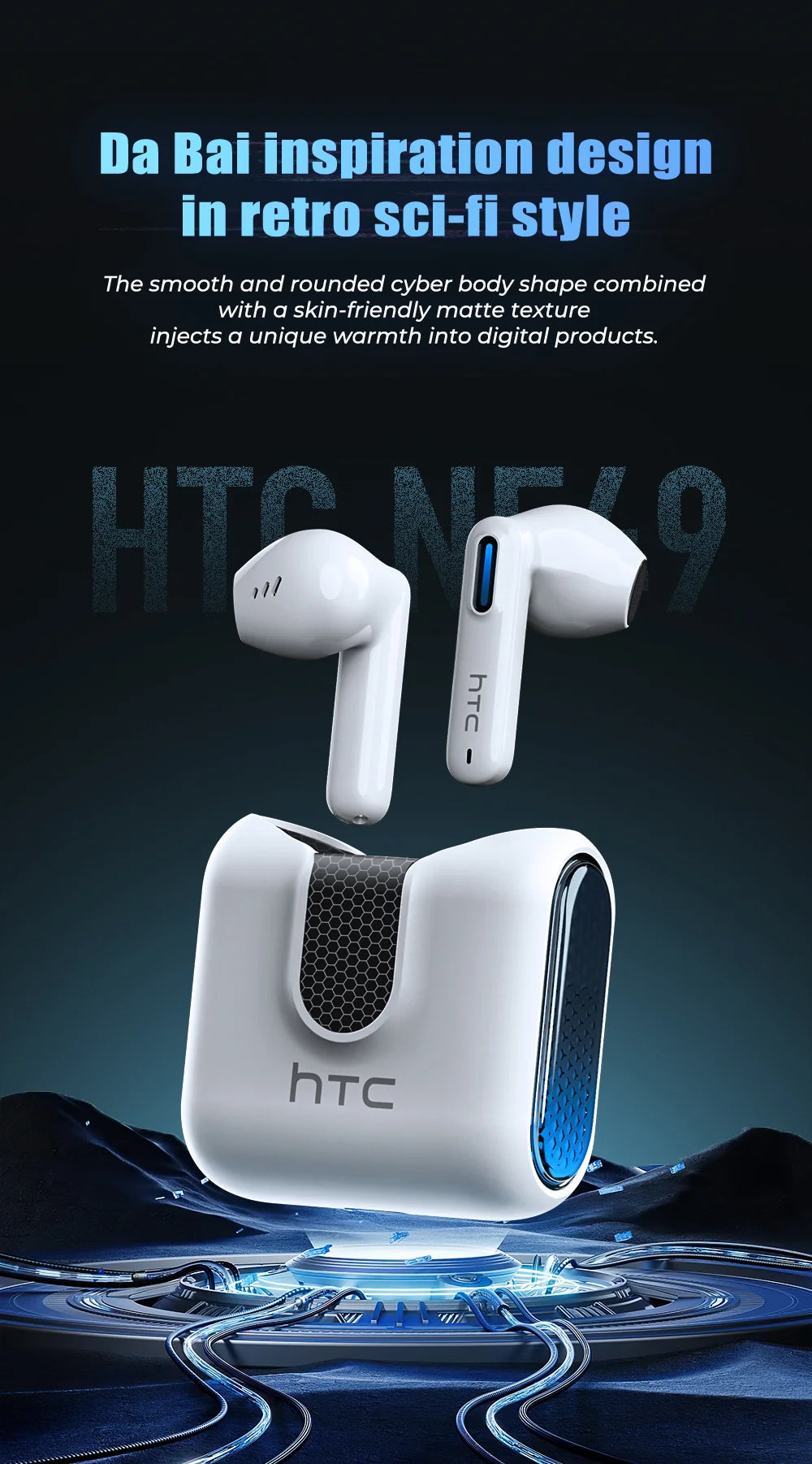 HTC NE49 Bluetooth-Kopfhörer V6.0 TWS Sport-Funkkopfhörer Ultra-geringe Latenz-Spiel-Headset-Ohrhörer Lange Lebensdauer