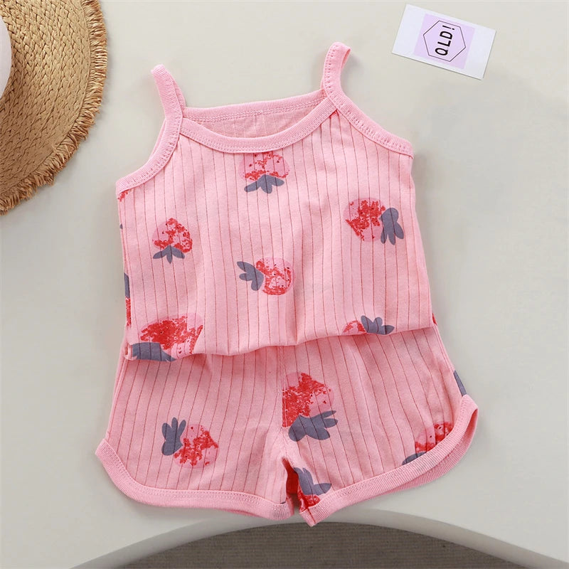 2026 Neues Kinder-Set aus Oberteil und Shorts, Sommer-Dünnes Baby-Baumwoll-Unterhemd, Ärmelloses Loungewear-Set für Mädchen