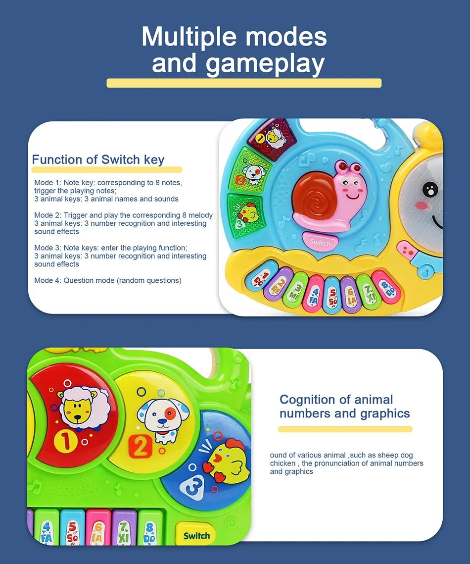 Baby-Musikspielzeug mit Tierklang, Kinder-Klaviertastatur, elektrisches blinkendes Musikinstrument, frühes Lernspielzeug für Kinder