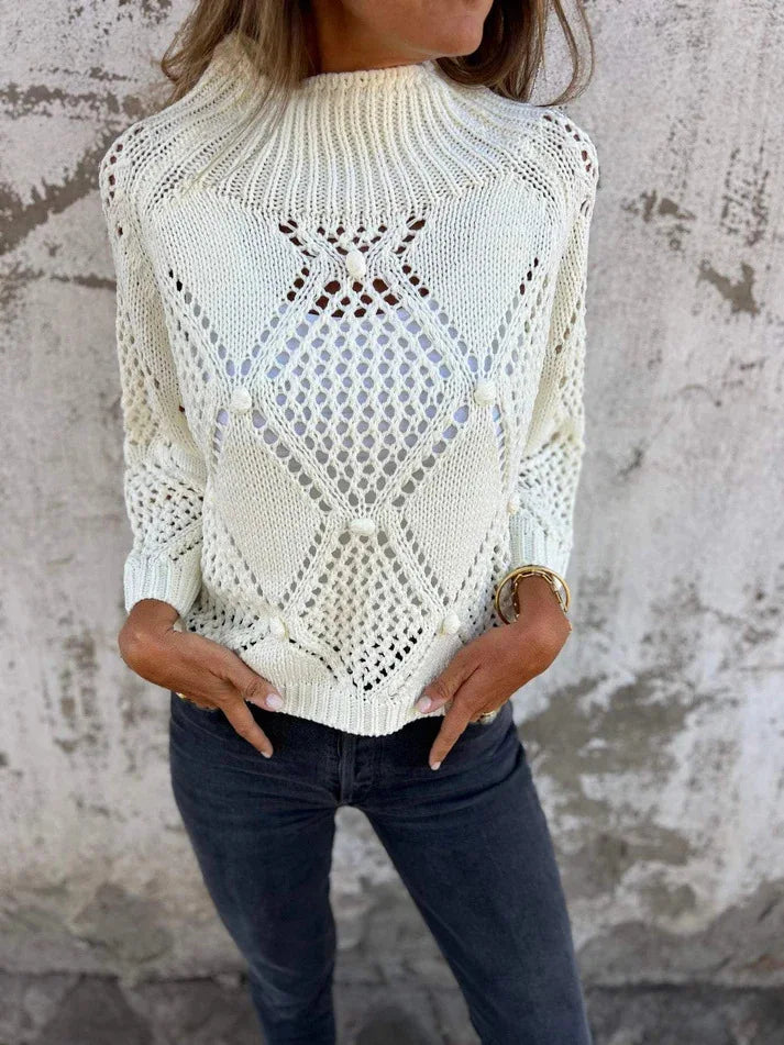 Hohl Einfarbig Langarm Gestrickte Rundhals Lange Vielseitige Pullover Herbst Pullover Damen Roupas De Inverno Feminina Mulher