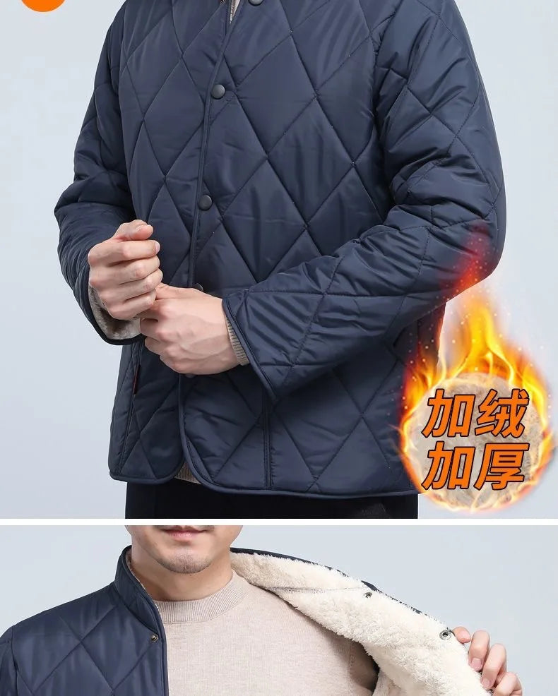 Neue Lammfell-Baumwolljacke für Ältere Herren, Dicke Fleece-Gefütterte Lockere Warme Winterjacke für Väter und Großväter