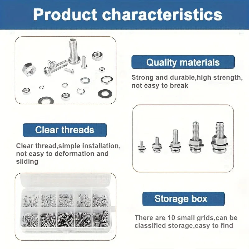 Hex Nut and Bolt Set - 320pcs/120pcs, Durable Metric Sizes M2 - M5, Universal Hardware Kit for DIY Projects and Repairs.