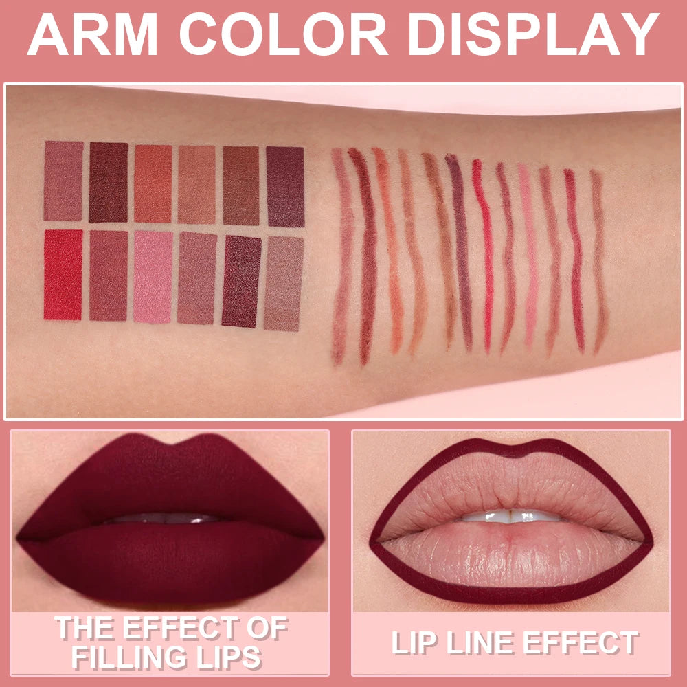 6-teiliges Lipliner-Stift-Set, langlebig, wasserdicht, schweißfest, einfaches Färben, lichtecht, Farbwiedergabe, Lipgloss-Set, Schönheits-Make-up