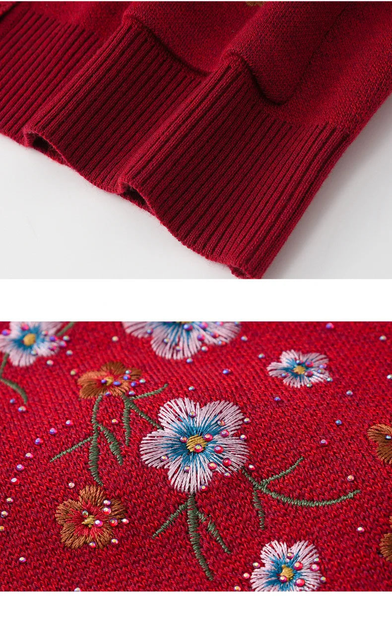 Frühling Herbst Top Frauen Ältere Mutter der Bestickt Gestrickte Pullover Oma Winter Plus Samt Dicke Strickjacke Mantel XL-4XL