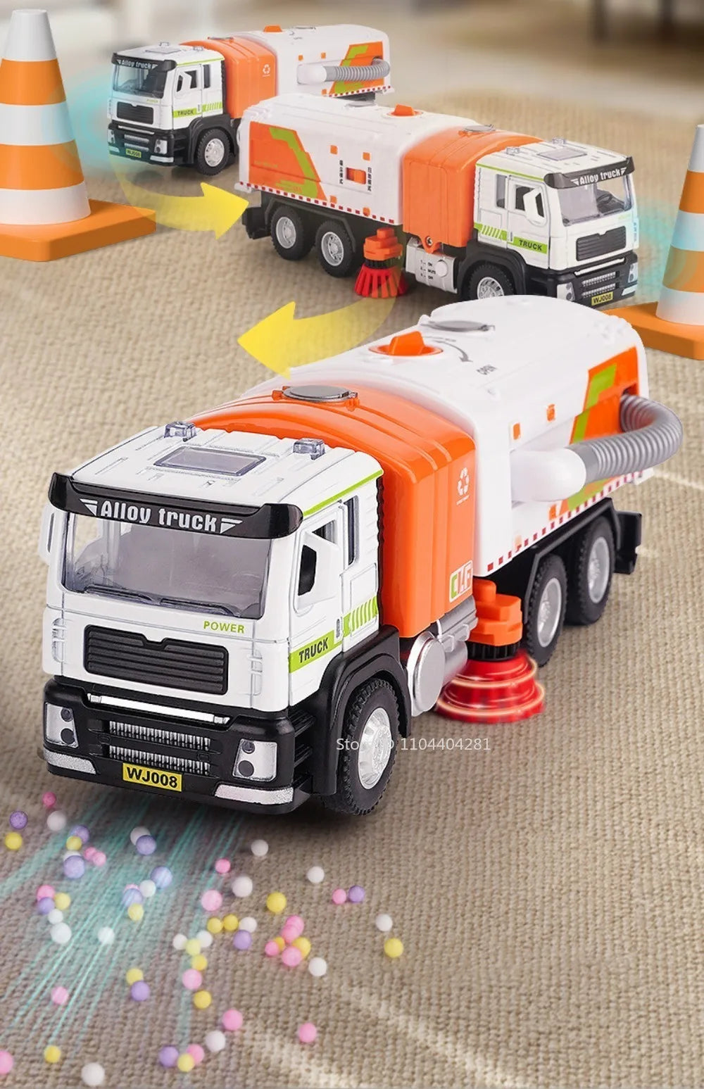 1:50 Elektrische Kehrmaschine Legierung Bewässerung Lkw Diecast Modell Miniatur Spielzeug Auto Türen Geöffnet Sound Licht Fahrzeuge für Kinder Geschenke