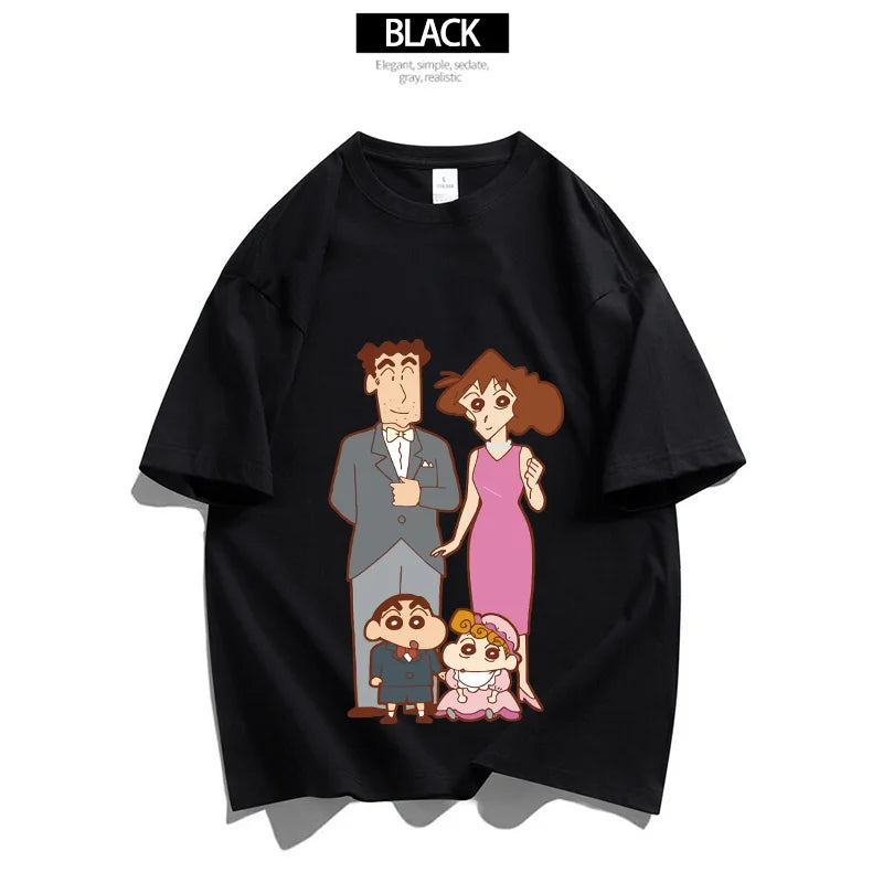 Crayon Shin-chan Dad Mom T-Shirt Kids Tops Adults Boy Girl Summer Parent-Child Clothes T-Shirt Family Partner Look Anime Gift