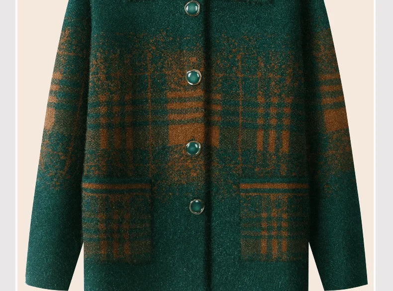 Strickjacke für Ältere Frauen mit Umlegekragen, Karomuster, Dick, Warm, mit Knöpfen, Wintermantel für Mütter und Großmütter