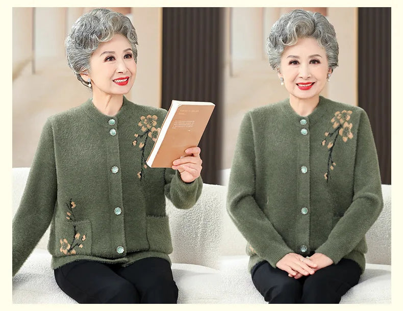 Oma Dicke Warme Nerz Samt Pullover Top Winter Mittleren Alters Mutter Draußen Tragen Strickjacke Jacke Vintage Frauen Gestrickte Mantel