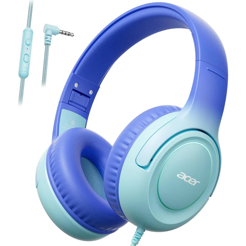 Acer Kinder-Kopfhörer, kabelgebunden, für die Schule, 85/94 dB Lautstärkeregler, faltbares Stereo-Sound-Headset für Kinder, Lerntablett, IPad, PC
