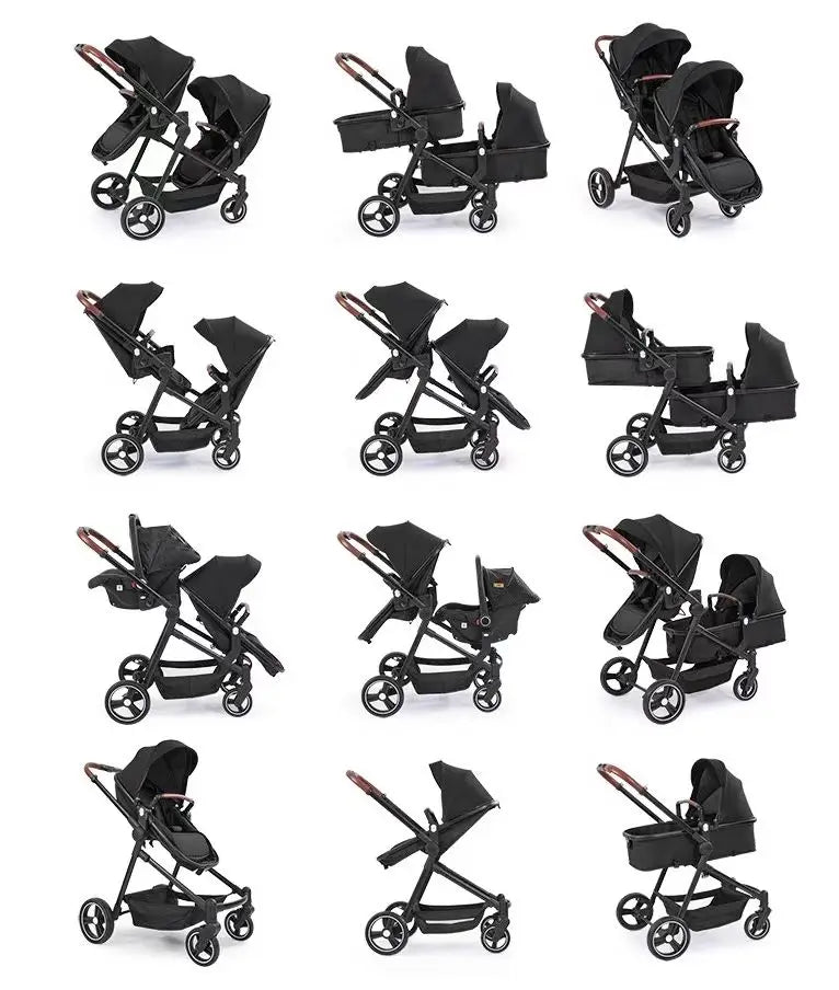 3-in-1-Kinderwagen für Zwillinge mit Autositz. Leichter, kleiner, gefalteter Handgepäck-Kinderwagen, multifunktionale Kinderwagen