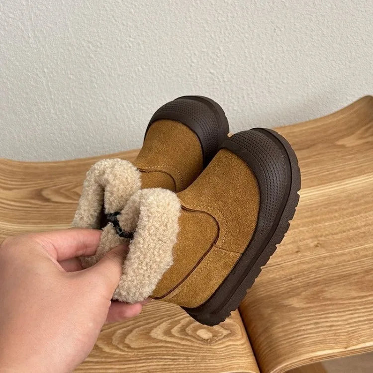 Kinder-Schneestiefel aus weichem Leder für Babys und Kleinkinder, warme, mit Fleece gefütterte Winter-Outdoor-Schuhe, Kleinkind-Stiefel für kleine Kinder