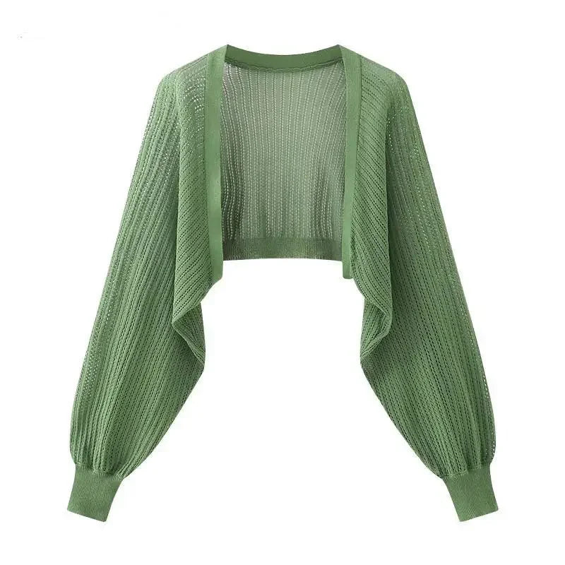 Französische Eisseide gestrickt, sonnenbeständig, Strickjacke, Oberteil für Damen, Sommer, dünne Jacke, Weste, Hosenträgerrock, Schal, äußere Spielbluse
