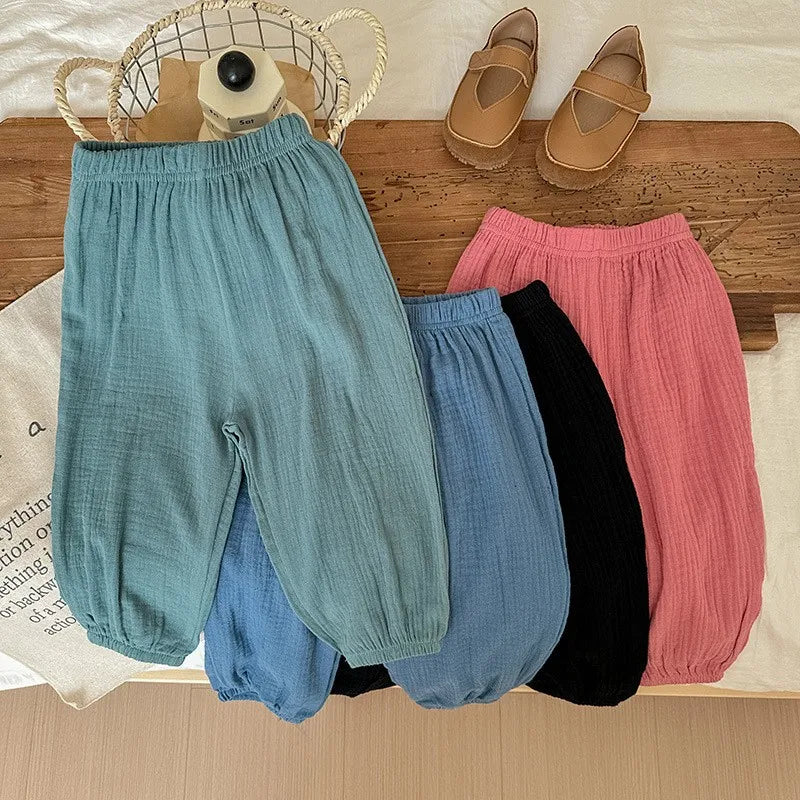 9m-6y Kinder Kleidung Sommer Dünne Einfarbig Anti Moskito Hosen Baby Jungen Und Mädchen Lose Beiläufige Hosen Einfache Mode pumphose