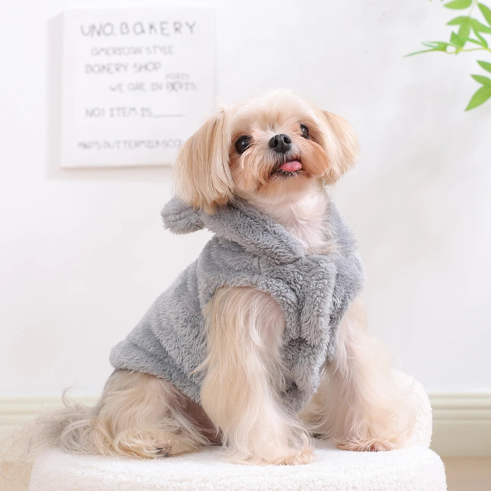 Weiche Fleece-Haustier-Hundekleidung, süßer Kapuzenmantel für kleine und mittelgroße Hunde, Katzen, Herbst-Winter-Welpen-Kapuzenjacke, Pullover, Mops-Bekleidung