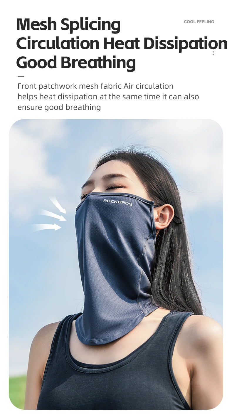 ROCKBROS Summer Ice Silk Cycling Face Mask Breathable Anti-UV Bicycle Face Neck Cover Bandana MTB Road Sport Hanging Ear Scarf