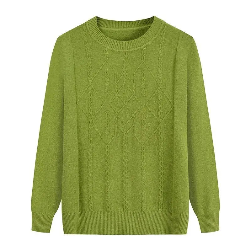 Rundhalspullover mit Zopfmuster für Frauen mittleren Alters und Senioren, für Mutter und Großmutter, Frühling, Herbst, Winter, Lässiger Basis-Pullover